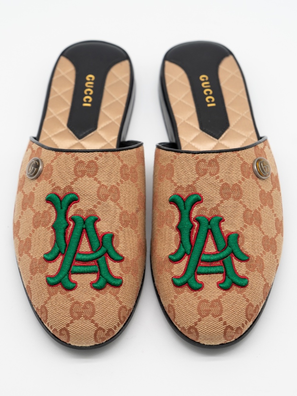size 38G 8 US Gucci LA Angels Slippers Slides Mules GG Travel Beige Brown - Picture 3 of 15
